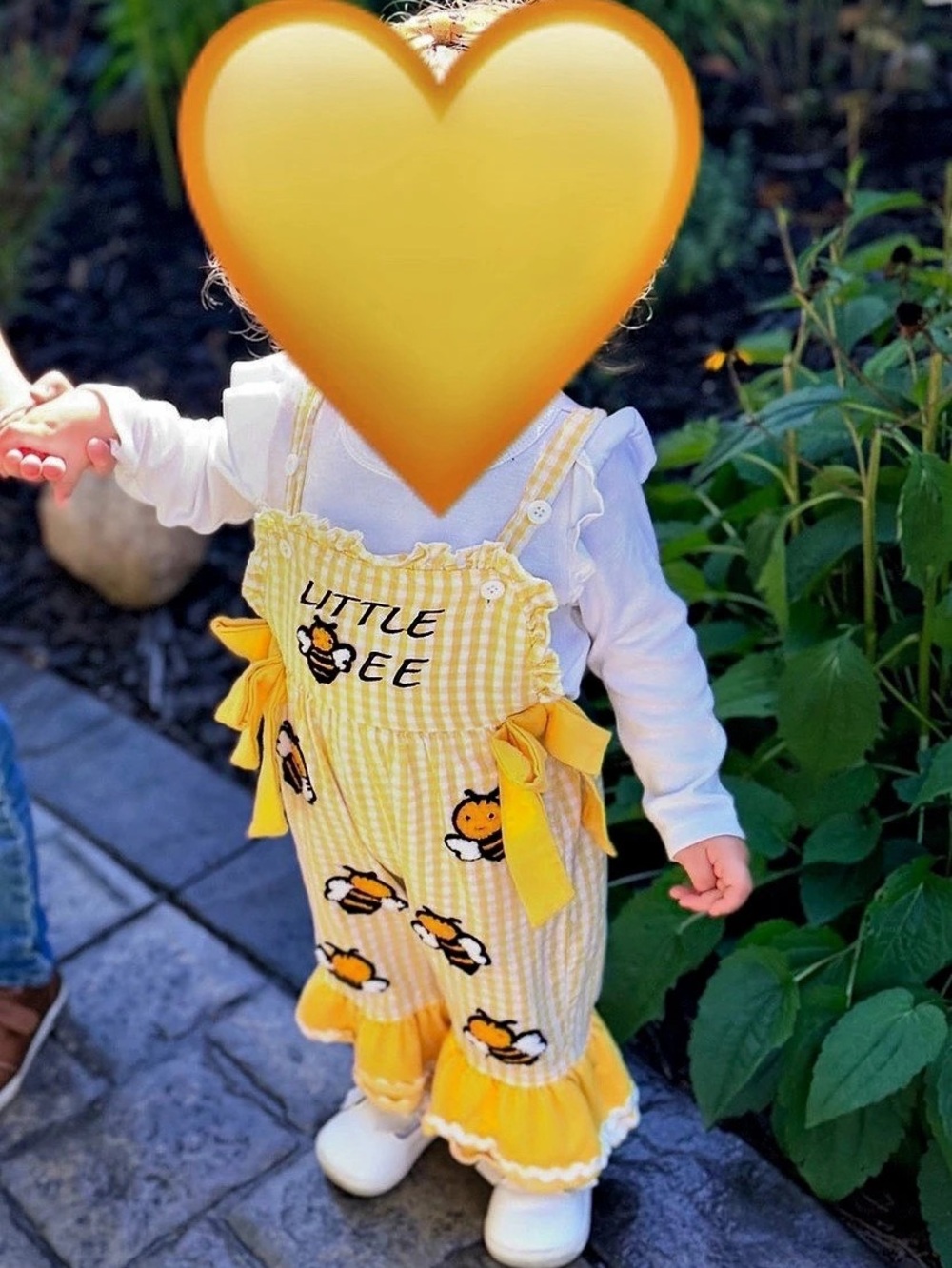 Baby Little Bee Gingham Romper Size 12-18M with matching hair bows Like New